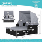 COSTWAY Outdoor Daybed with Retractable Canopy, Wicker Patio Furniture Set with Cushioned Pillows, Patio Rattan Daybed for Deck, Backyard, Poolside (Grey)