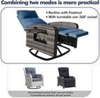 Outdoor Recliner Chair, Wicker Patio Recliners with Adjustable Backrest and Extended Foot Rest, Reclining Patio Chairs with Flip Table & Removable Cushion Cover for Porch