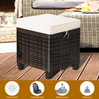 Tangkula 2 Pieces Outdoor Patio Ottoman, All Weather Rattan Wicker Ottoman Seat, Patio Rattan Furniture, Outdoor Footstool Footrest Seat w/Removable Cushions