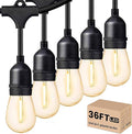 Svater Outdoor Led String Lights 36 FT, Patio Lights for Outside with 13pcs S14 Shatterproof Bulbs, 1 Watt E26 Dimmable, IP65 Waterproof, Commercial Grade Bistro Light 2700K Warm White
