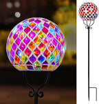 VCUTEKA Solar Outdoor Lights Garden Decor Mosaic Solar Garden Lights Waterproof Glass Ball LED Pathway Stake Light for Landscape Lawn Patio Yard Decoration 6 inch, Red