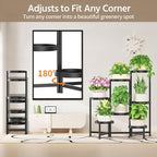 LASZOLA 7 Tiered Folding Plant Stand Indoor for Multiple Large Planter, Tall Heavy Duty Adjustable Rack with Rust Proof Plastic Shelving, Sturdy Vertical Tree Organizer for Narrow Inside Floor, Black