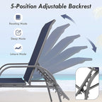 Giantex Patio Lounge Chair, Outdoor Chaise Lounge with 5 Adjustable Backrest, Sturdy Steel Frame, Sunbathing Recliner, Tanning Chair for Beach, Outside, Yard, Balcony, Pool Chairs, Navy
