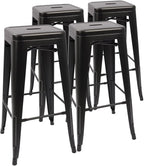 Devoko Metal Bar Stools 30" Indoor Outdoor Stackable Barstools Modern Style Industrial Vintage Counter Bar Stools Set of 4 (30 inch, Deep Black)