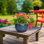 8 Inch Plant Pot - Ceramic Planter for Indoor Outdoor Plants, Round Unique Plant Pots with Drainage Hole, Modern Decorative Flower Pots, Home Decor, Gifts for Plants Lovers, Retro Blue