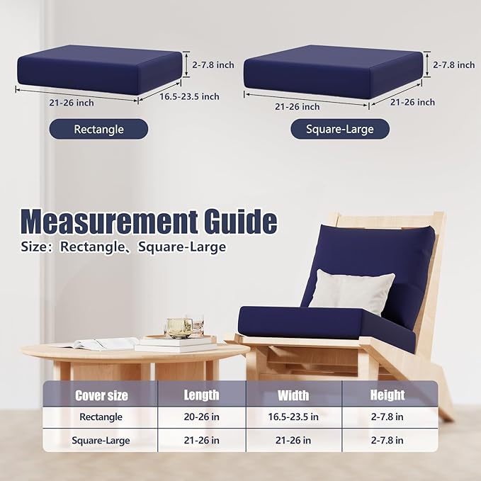 Cushion Covers, 8 Pack Navy Blue Stretch Fit for Outdoor Patio Chairs