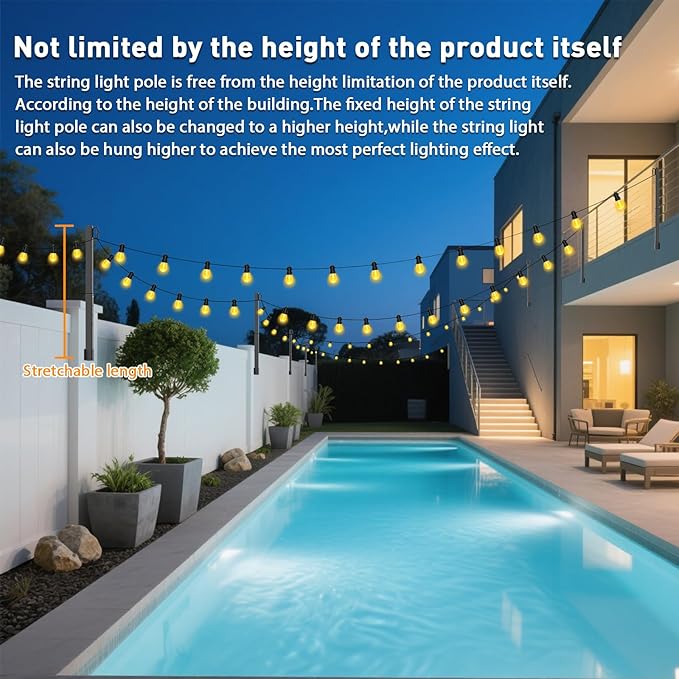 4 Pack String Light Poles,2.8 Ft Light Poles for Outside String Lights,Outdoor Lights Pole with Fork,Metal Poles Stand for Patio Deck Backyard