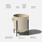 Veradek Mason Series Raised Lima Planter - Round Planter for Patio/Balcony | Plastic-Stone Composite w/Metal Plant Stand | Modern Décor for Plants