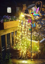 Solar Watering Can with Lights Outdoor Garden, 41in Large Hummingbird Garden Stake Lights, Waterproof Decoration for Yard Lawn Pathway, Gifts for Mom Grandma Women Birthday Gardening Gift
