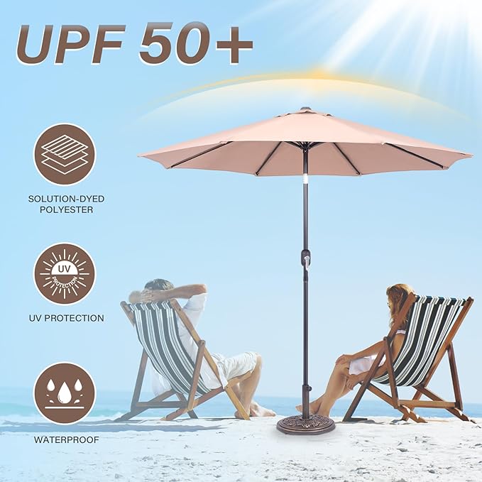 Backyard Expressions 9 ft. Patio Umbrella, Market Table Umbrella w/Tilt and Crank, 8 Ribs