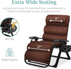 Best Choice Products Oversized Zero Gravity Chair, Folding Outdoor Patio Recliner, XL Anti Gravity Lounger w/Removable Cushion, Cup Holder, Side Tray, 350lb Capacity - Woodland Brown