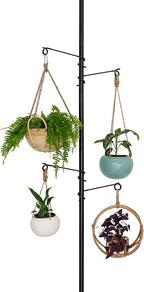 Tension Rod Plant Stand, Plant Poles for Hanging Plants Indoor, Metal Floor to Ceiling Hanging Plants Stand, Tension Pole Plant Stand with 6 Hooks (Fit 3.6-10ft)