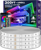 Outdoor LED Strip Lights Waterproof,IP68 Outside Led Light Strips Waterproof with Bluetooth App Remote Control,Music Sync RGB Exterior Led Rope Lights,for Balcony,Deck,Roof,Garden,Pool (300FT Outdoor)