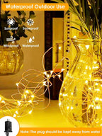 66Ft 200 LED Fairy Lights Plug in, Waterproof String Lights Outdoor & Indoor 8 Modes Christmas Light Bedroom Decor, Timer Twinkle Lights for Girl's Room Garden Party Christmas Decorations (Warm White)