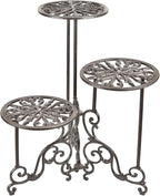 Sungmor Heavy Duty Cast Iron Plant stand, 3 Tier Foldable Metal Plant Shelf, 24in Tall Vintage Flower Pot Holder Indoor Outdoor Tiered Plant Stand, Rustic Plant Display Rack for Corner Balcony Patio