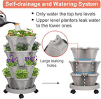 GameXcel Vertical Planter 4 Tier Stackable Planters Garden Planters Strawberry Herb Flower and Vegetable Planter Indoor Outdoor Gardening Pots with Removable Wheels and Tools