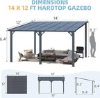 AECOJOY 14' x 12' Gazebo Outdoor Pergola, 12x14 Large Wall-Mounted Hard Top Lean to Metal Gazebo Shelter Pergolas and Gazebos Clearance with Patio Roof, Heavy Duty Awnings for Backyard, Decks