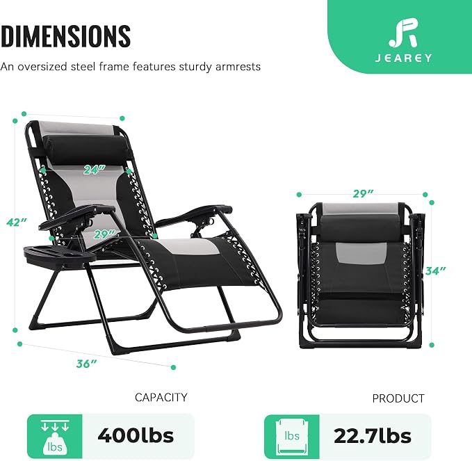 Recliner Zero Gravity Lounge Chair, 400 lb Capacity, Black/Grey