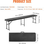 VEVOR Plastic Folding Bench, 6ft Portable Folding Bench, Smooth High Density Polyethylene Waterproof Outdoor Bench, Picnic Camping Table with Handle for Garden Soccer Playtime, Black (1 Pack)