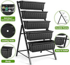 SEJOV 2 Pack Vertical Raised Garden Bed, 5 Tiers Elevated Planter Box for Herbs Vegetables Flowers, Graden Vertical Planter with Drainage System for Patio Balcony Garden Outdoor Indoor Plants, Black