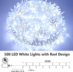 String Lights 500 LED White Outdoor 165ft Memory Timer