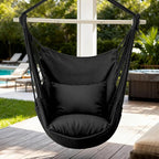 Hammock Chair with 2 Cushions, Black Polyester-Cotton, 350 lb Capacity
