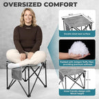 FUNDANGO Oversized Camping Stool for Adults,Thick Padded 18.1 Inch Folding Ottoman Foot Rest, 440 Lbs Heavy Duty Outdoor Camp Chairs with Anti-Slip Foots & Carry Bag for Fishing Travel (Grey)