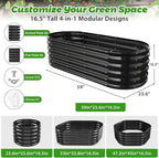 17" Tall Outdoor Garden Raised Garden Bed Kits, 5ft X 2ft Oval,0.8MM Thick Metal Raised Planter Bed/Ground Planter Box for Variety of Flowers,Herbs,Vegetables (Black, 60X24X16.5 Inches)