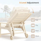 LUE BONA Outdoor Chaise Lounge Chairs Set of 4, HDPS Chaise Lounger, 5 Positions Adjustable Lounge Chairs, Pool Lounge Chair with Wheels for Poolside, Sand