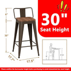 WENTMENT Bar Stools Set of 4 Counter Height Bar Stools Metal Barstools with Removable Back 30" Kitchen Bar Stools with Wooden Seat, Rusty