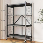 Kitchen Garage Metal Shelves, Storage Shelves Organizer, Foldable Metal Shelving, Closet Shelving Unit, 28" W x 14" D x 50" H Bakers Rack Microwave Stand, Plant Stand with Wheels (4-Tier Shelf)