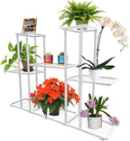 MTB Garden 3 Tier 8 Potted Metal Large Plant Stand for Indoor Outdoor Flower Pot Display Planter Shelf, White