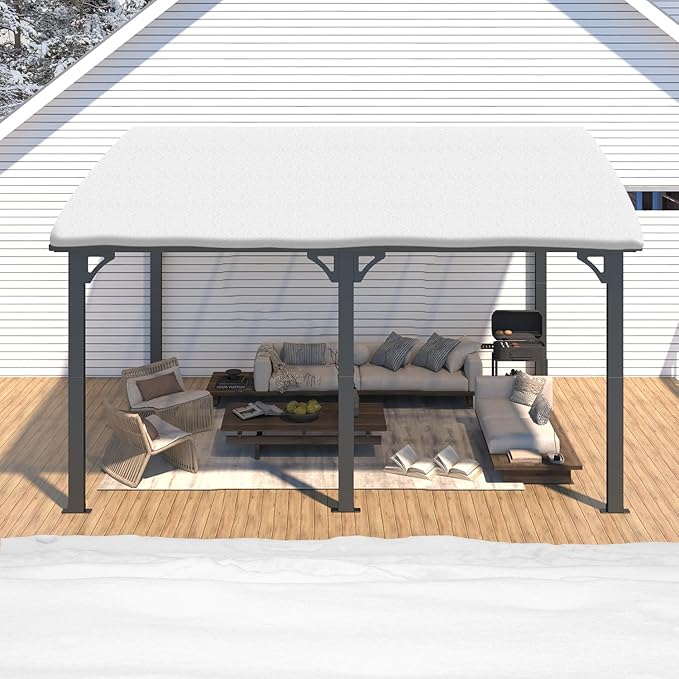 AECOJOY 14' x 12' Gazebo Outdoor Pergola, 12x14 Large Wall-Mounted Hard Top Lean to Metal Gazebo Shelter Pergolas and Gazebos Clearance with Patio Roof, Heavy Duty Awnings for Backyard, Decks