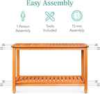 Best Choice Products 48in 2-Shelf Eucalyptus Wooden Console Table Indoor Outdoor Multifunctional Buffet Bar Storage Organizer w/Foot Sliders - Natural