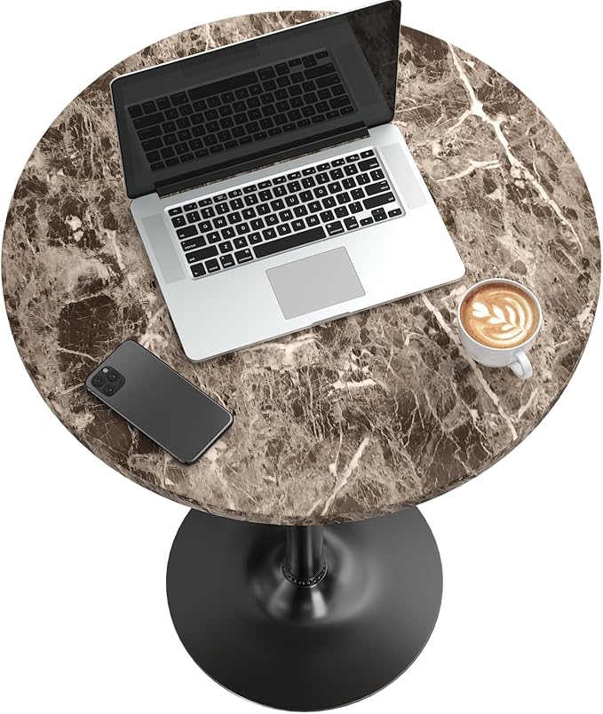 Furmax Bistro Pub Table Round Bar Height Cocktail Table for Home Bar, Round Bar Tables for Party, Dining Room, Living Room and Wedding, Metal Base MDF Top Obsidian, 40.6 Inch Height (2, Faux Marble)