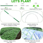 Garden Hoops for Raised Beds Row Cover, 36pcs 8ft Greenhouse Garden Grow Tunnel Netting Hoops, Greenhouse Support Hoops Garden Bed Hoops, Flexible Fiberglass DIY Hoops for Outdoor Plant, 24pcs Clips