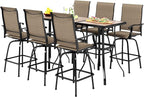 PHI VILLA Outdoor Swivel Patio Bar Set of 9, Patio Bar Table and Chairs Set with High Top Patio Chairs and Wood Like Bar Table, All-Weather Outdoor Bar Furniture Set for Garden, Brown