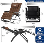 UDPATIO Oversized Zero Gravity Chair Chairs, Patio Recliner, Foldable Heavy Duty Reclining with Adjustable Headrest, Removable Cushion, Cup Holder & Foot Rest for Outside Camping Office Indoor