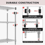 Xcity Storage Shelves, 5 Tier Heavy Duty Metal Shelving Unit, 2000 LBS Capacity Adjustable Steel Wire Shelf Organizer for Pantry, Kitchen, Garage, 14" D x 30" W x 60" H, Chrome