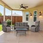 Dual-Adjust Swivel Outdoor Recliner Chair Set of 3 - Reclining Patio Chair with Adjustable Backrest and Footrest, All-Weather Wicker Chaise Lounge Outdoor with Side Table for Pool Deck Brown