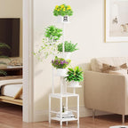 Plant Stand Indoor with Grow Light, 6-Tiered Tall Plant Stand Indoor, Metal Plant Shelf with Hanging Basket Hook and Adjustable Light, Ideal for Living Room, Garden, Round Patio white