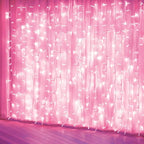 Indoor String Lights, Pink LED Curtain Lights, 8 Blinking Modes, 6.6 x 6.6 ft