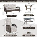 5 Piece Patio Furniture Set with Swivel Recliner Chair - Removable Outdoor Patio Couch Set, Chaise Lounge Chair Outdoor with Adjustable Backrest and Footrest and Coffee Table for Casual Gathering