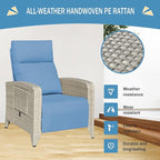 Upgraded Outdoor Recliner Chair, Reclining Patio Chairs with Adjustable Back up to 150°Lay Flat and Extended Footrest, Wicker Recliner Chairs with Flip Table and Removable Olefin Cushion