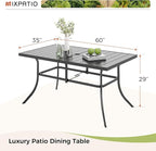 Dining Table, 6-Person Black Metal Patio Table with Umbrella Hole