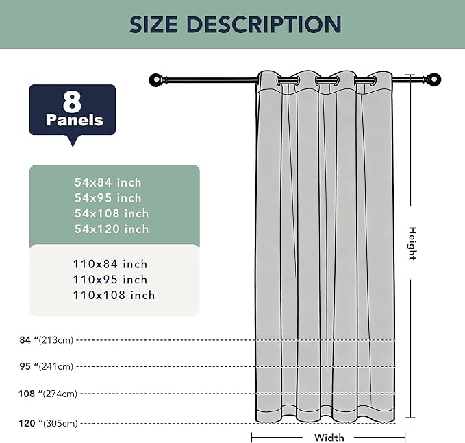Black Outdoor Curtains for Patio Waterproof - 8 Panels Privacy Weatherproof Outside Curtains with Grommets for Pergola, Gazebo, Porch, Cabana, Balcony, 54 x 95 Inch