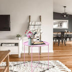 Garden 4 you End Table 2 PCS Metal Side Table Pink Round Folding Tray Cyan Sofa Small Accent Fold-able Table, Round End Table Tray, Next to Sofa Table, Snack Table for Living Room and Bed Room