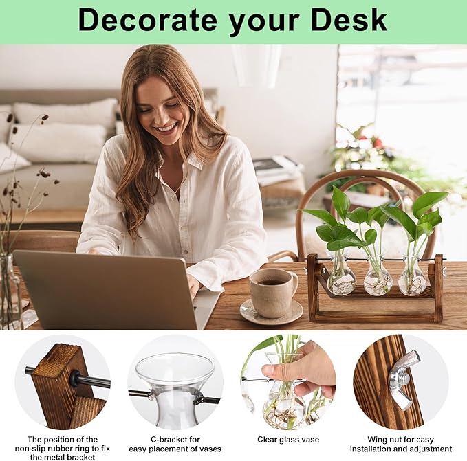 Propagation Station Terrarium, 3 Glass Vases with Wooden Stand