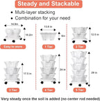 GameXcel Vertical Planter 5 Tier Stackable Planters Garden Planters Strawberry Herb Flower and Vegetable Planter Indoor Outdoor Gardening Pots with Removable Wheels and Tools White