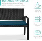 Best Choice Products Outdoor Bench 2-Person Wicker Garden Patio Benches Seating Furniture for Backyard, Porch w/Seat Cushion, 700lb Capacity - Peacock Blue/Black